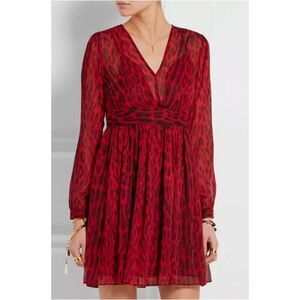 MICHAEL KORS Leopard Print Georgette Dress Size 12 Red Blaze Long‎ Sleeve NWT